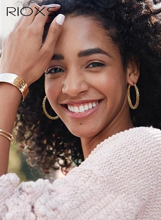 RIOXS Women's Hoop Earrings, Large Circle Design with Flat Inner Surface and Curved Outer Edge, Three-Dimensional Minimalist Dangle Earrings, Lightweight Hypoallergenic Material, Perfect for Parties, Galas, Vacations, Everyday Wear, and Special Occasions - Image 2